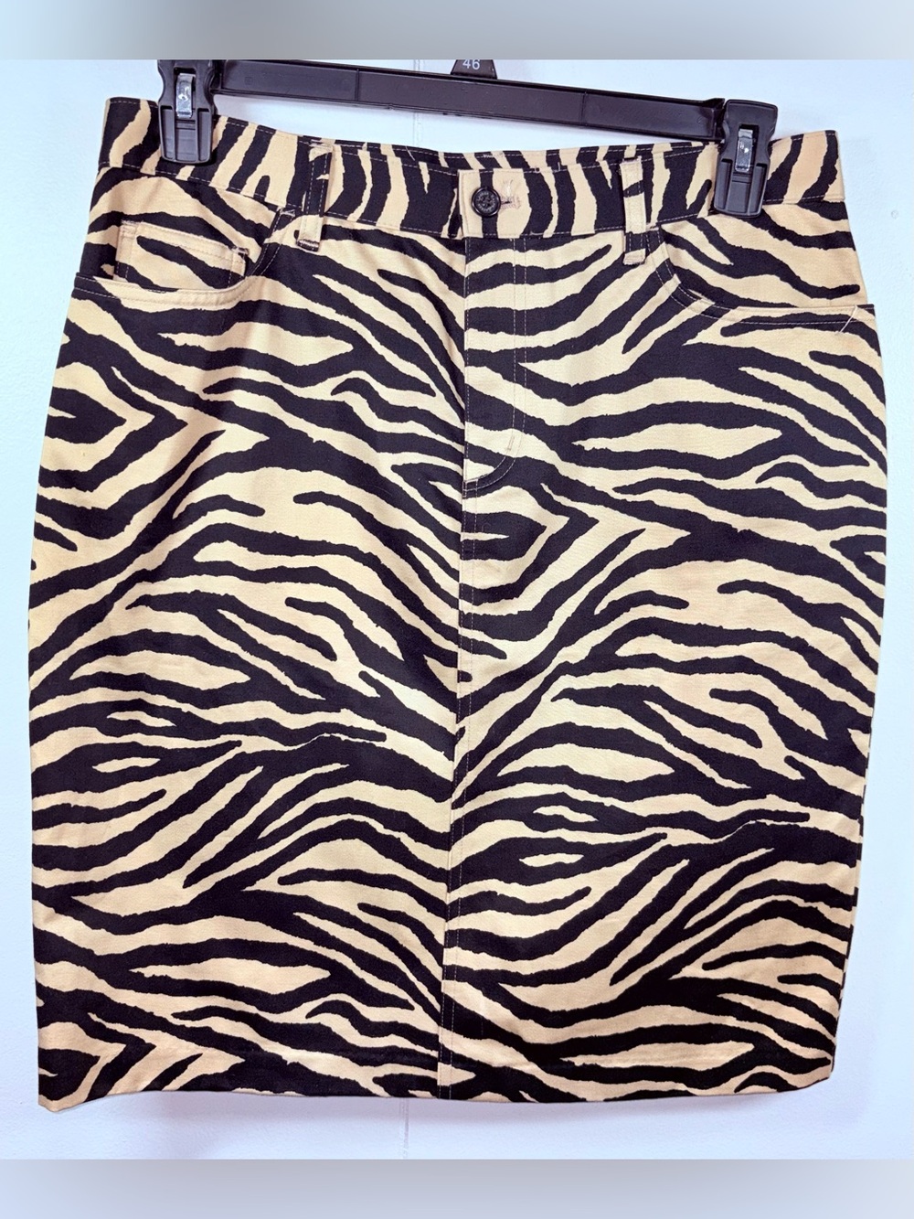 Lauren Ralph Lauren Zebra Print Pencil Skirt Size 10 Black Tan Cotton Animal